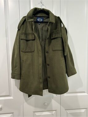SCOOP Women's Olive Green Oversized Faux Wool Jacket With Belt